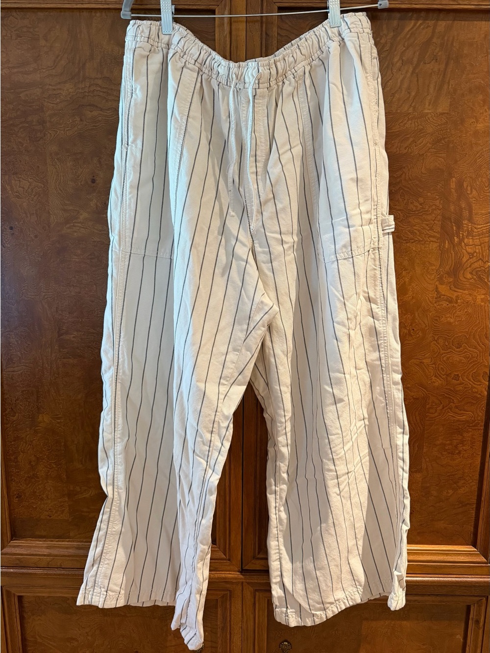 aerie White Pinstripe Cargo Drawstring Pants